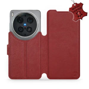 Etui z naturalnej skóry do Vivo X300 Ultra, Mobiwear Leather, ciemno-czerwone