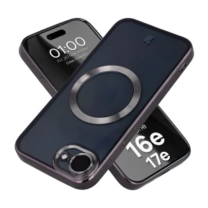 Etui z ochroną aparatu i pierścieniem magnetycznym Bizon Case GuardO do iPhone 17e / 16e, przezroczysto-czarne