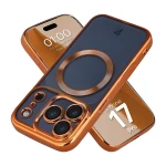 Etui z ochroną aparatu i pierścieniem magnetycznym Bizon Case GuardO do iPhone 17 Pro, przezroczysto-pomarańczowe