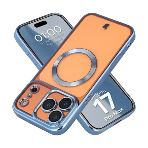 Etui z ochroną aparatu i pierścieniem magnetycznym Bizon Case GuardO do iPhone 17 Pro Max, przezroczysto-niebieskie