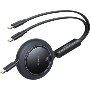 Kabel zwijany 3w1 Baseus Free2Pull Mini USB-C do 2x USB-C, 100W PD, 1.2 m, czarny