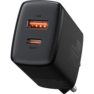 OUTLET: Ładowarka sieciowa USB-C PD, USB-A QC, 20W, Baseus Compact, czarna