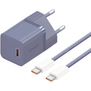 Ładowarka sieciowa Baseus GaN5 Fast Charger Mini, 30W, 1x USB-C + kabel z oplotem USB-C, fioletowa