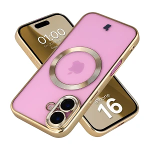 Etui z ochroną aparatu i pierścieniem magnetycznym Bizon Case GuardO do iPhone 16, przezroczysto-złote