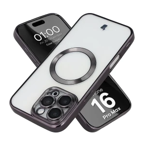 Etui z ochroną aparatu i pierścieniem magnetycznym Bizon Case GuardO do iPhone 16 Pro Max, przezroczysto-czarne