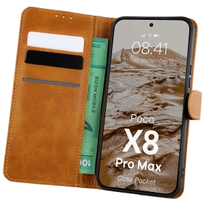 Etui z klapką Bizon Case Pocket do Xiaomi POCO X8 Pro Max, brązowe