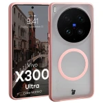 Etui z pierścieniem magnetycznym Bizon Case MatteO do Vivo X300 Ultra, przydymione-jasnoróżowe