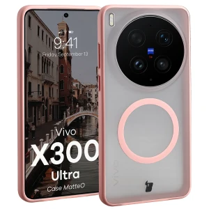 Etui z pierścieniem magnetycznym Bizon Case MatteO do Vivo X300 Ultra, przydymione-jasnoróżowe
