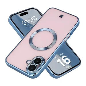 Etui z ochroną aparatu i pierścieniem magnetycznym Bizon Case GuardO do iPhone 16 Plus, przezroczysto-niebieskie
