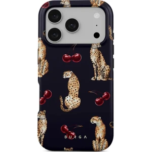OUTLET: Etui Burga Cougar Tough Magnetic do iPhone 17 Pro, granatowe z wiśniami i gepardem