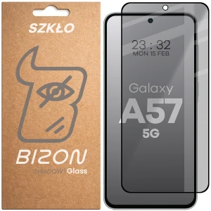 Prywatyzujące szkło hartowane Bizon Glass Edge Shadow do Galaxy A57 5G, przyciemniane z czarną ramką