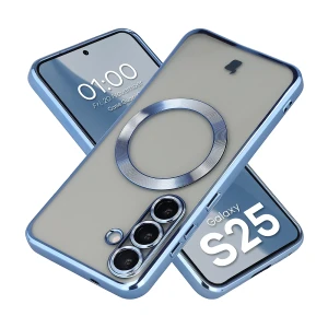 Etui z ochroną aparatu i pierścieniem magnetycznym Bizon Case GuardO do Galaxy S25, przezroczysto-niebieskie