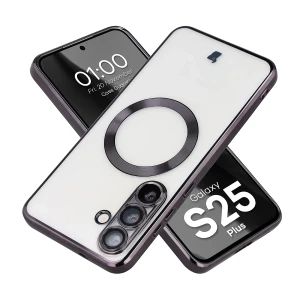 Etui z ochroną aparatu i pierścieniem magnetycznym Bizon Case GuardO do Galaxy S25 Plus, przezroczysto-czarne
