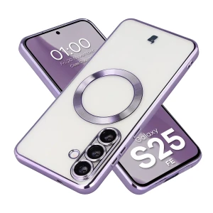 Etui z ochroną aparatu i pierścieniem magnetycznym Bizon Case GuardO do Galaxy S25 FE, przezroczysto-fioletowe