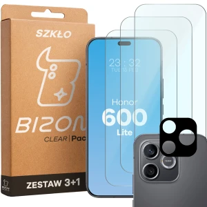 3x Szkło hartowane + szybka na aparat Bizon Glass Clear Pack do Honor 600 Lite 5G