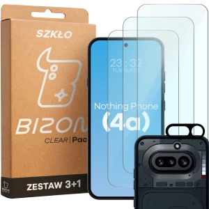 3x Szkło hartowane + szybka na aparat Bizon Glass Clear Pack do Nothing Phone (4a)