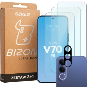 3x Szkło hartowane + szybka na aparat Bizon Glass Clear Pack do Vivo V70 FE 5G