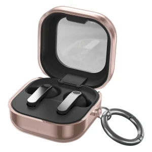 Elastyczne etui z karabińczykiem Bizon Case Headphone Clear do Galaxy Buds 4 / 4 Pro, przeźroczysto-złote