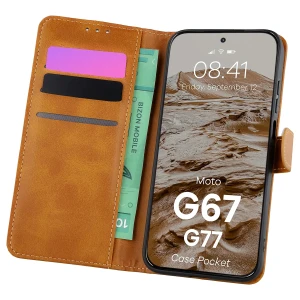 Etui z klapką Bizon Case Pocket do Motorola Moto G67 5G / G77 5G, brązowe