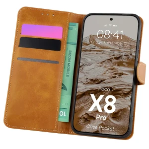 Etui z klapką Bizon Case Pocket do Xiaomi POCO X8 Pro, brązowe