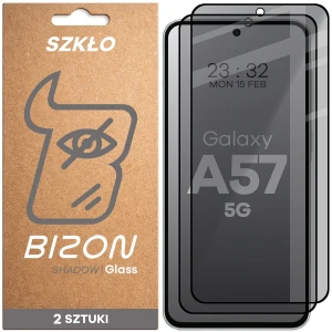Prywatyzujące szkło hartowane Bizon Glass Edge Shadow Duo do Galaxy A57 5G, przyciemniane z czarną ramką, 2 sztuki