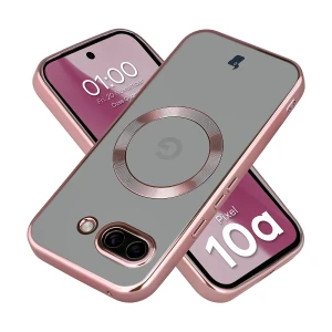 Etui z ochroną aparatu i pierścieniem magnetycznym Bizon Case GuardO do Google Pixel 10a, przezroczysto-różowe
