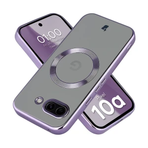 Etui z ochroną aparatu i pierścieniem magnetycznym Bizon Case GuardO do Google Pixel 10a, przezroczysto-fioletowe
