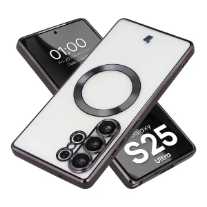 Etui z ochroną aparatu i pierścieniem magnetycznym Bizon Case GuardO do Galaxy S25 Ultra, przezroczysto-czarne