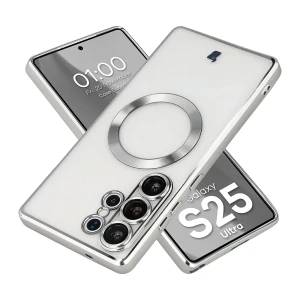 Etui z ochroną aparatu i pierścieniem magnetycznym Bizon Case GuardO do Galaxy S25 Ultra, przezroczysto-srebrne