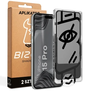 Szkło prywatyzujące z ramką aplikacyjną Bizon Glass Aplikator Shadow do iPhone 15 Pro, 2 zestawy