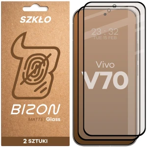 Matowe szkło hartowane Bizon Glass Matte Duo do Vivo V70 5G, czarna ramka, 2 sztuki