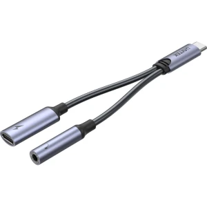 OUTLET: Adapter Unitek USB-C na port 1x mini jack 3.5mm / 1x USB-C PD 60W, czarno-szary