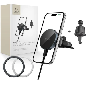OUTLET: Uchwyt samochodowy z ładowaniem indukcyjnym do kratki nawiewu / slotu CD do MagSafe Tech-Protect MM15W-V5, 15W, czarny  