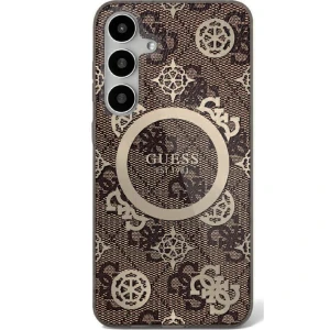 OUTLET: Etui Guess 4G Electroplated Peony MagSafe do Galaxy S25, brązowe