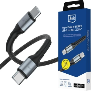 Kabel z oplotem 3mk Hyper Cable USB-C do USB-C, 100W, PD, QC, 1,5 m, czarny