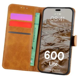 Etui z klapką Bizon Case Pocket do Honor 600 Lite 5G, brązowe