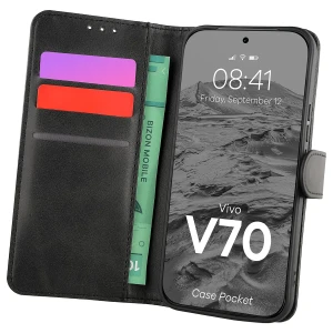 Etui z klapką Bizon Case Pocket do Vivo V70 5G, czarne