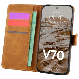 Etui z klapką Bizon Case Pocket do Vivo V70 5G, brązowe