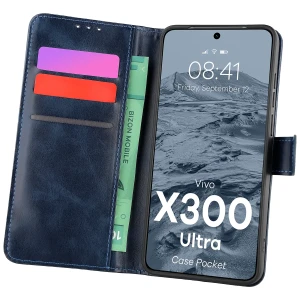 Etui z klapką Bizon Case Pocket do Vivo X300 Ultra, granatowe