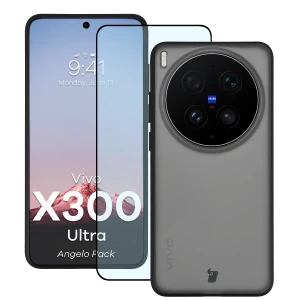 Etui + szkło hartowane Bizon Angelo Pack do Vivo X300 Ultra, przydymione z czarną ramką
