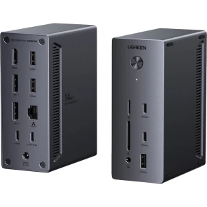 Stacja dokująca, hub 14w1 Ugreen CM843, 2x USB-C 10Gb/s, 3x USB-A, 2x Display Port 4K/120Hz, HDMI, RJ45 1Gb/s, czarna