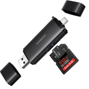 OUTLET: Adapter, czytnik kart SD / microSD Ugreen CM803 na USB 3.0 i USB-C, czarny