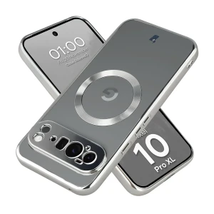 Etui z pierścieniem magnetycznym Bizon Case EduardO do Google Pixel 10 Pro XL, przezroczysto-srebrne