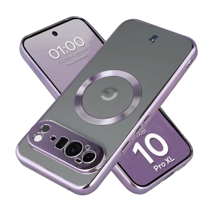 Etui z pierścieniem magnetycznym Bizon Case EduardO do Google Pixel 10 Pro XL, przezroczysto-fioletowe