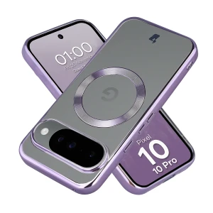 Etui z pierścieniem magnetycznym Bizon Case EduardO do Google Pixel 10 / 10 Pro, przezroczysto-fioletowe