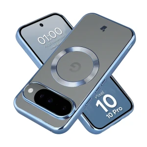 Etui z pierścieniem magnetycznym Bizon Case EduardO do Google Pixel 10 / 10 Pro, przezroczysto-niebieskie