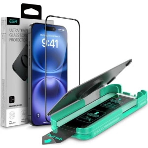 OUTLET: Szkło hartowane na ekran z aplikatorem, ESR Armorite do iPhone 16 Pro, czarna ramka