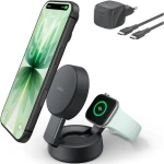 Ładowarka indukcyjna Belkin Ultra Charge Pro 2-in-1 Convertible Qi2.2 25W dla Apple Watch / iPhone z MagSafe +PSU WIZ043, szara