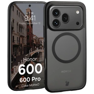 Etui z pierścieniem magnetycznym Bizon Case MatteO do Honor 600 5G / 600 Pro 5G, przydymione-czarne