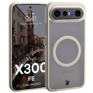 Etui z pierścieniem magnetycznym Bizon Case MatteO do Vivo X300 FE, przydymione-beżowe